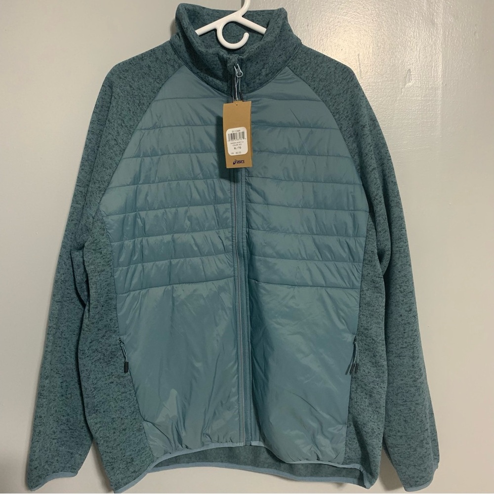 Asics Men's Puffer Knit Mixer Jacket 2.0 Foggy Teal Zip Up (2011C886) Size XL